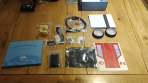 Elegoo smart robot Minica parts laid out to build