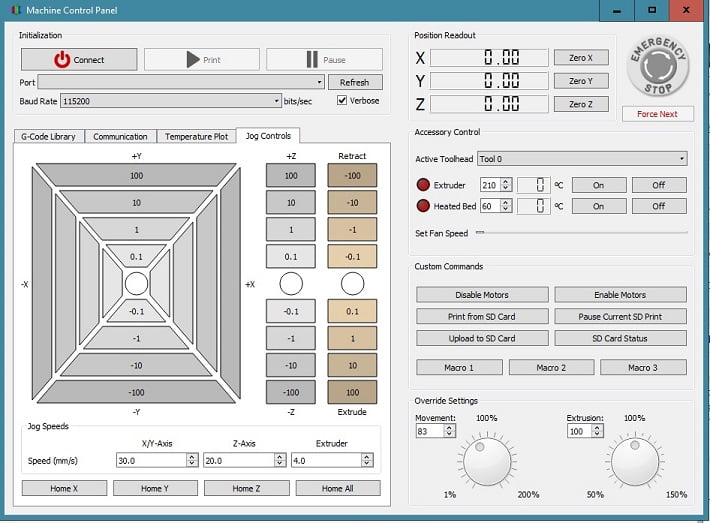 Simplify3D Control Panel